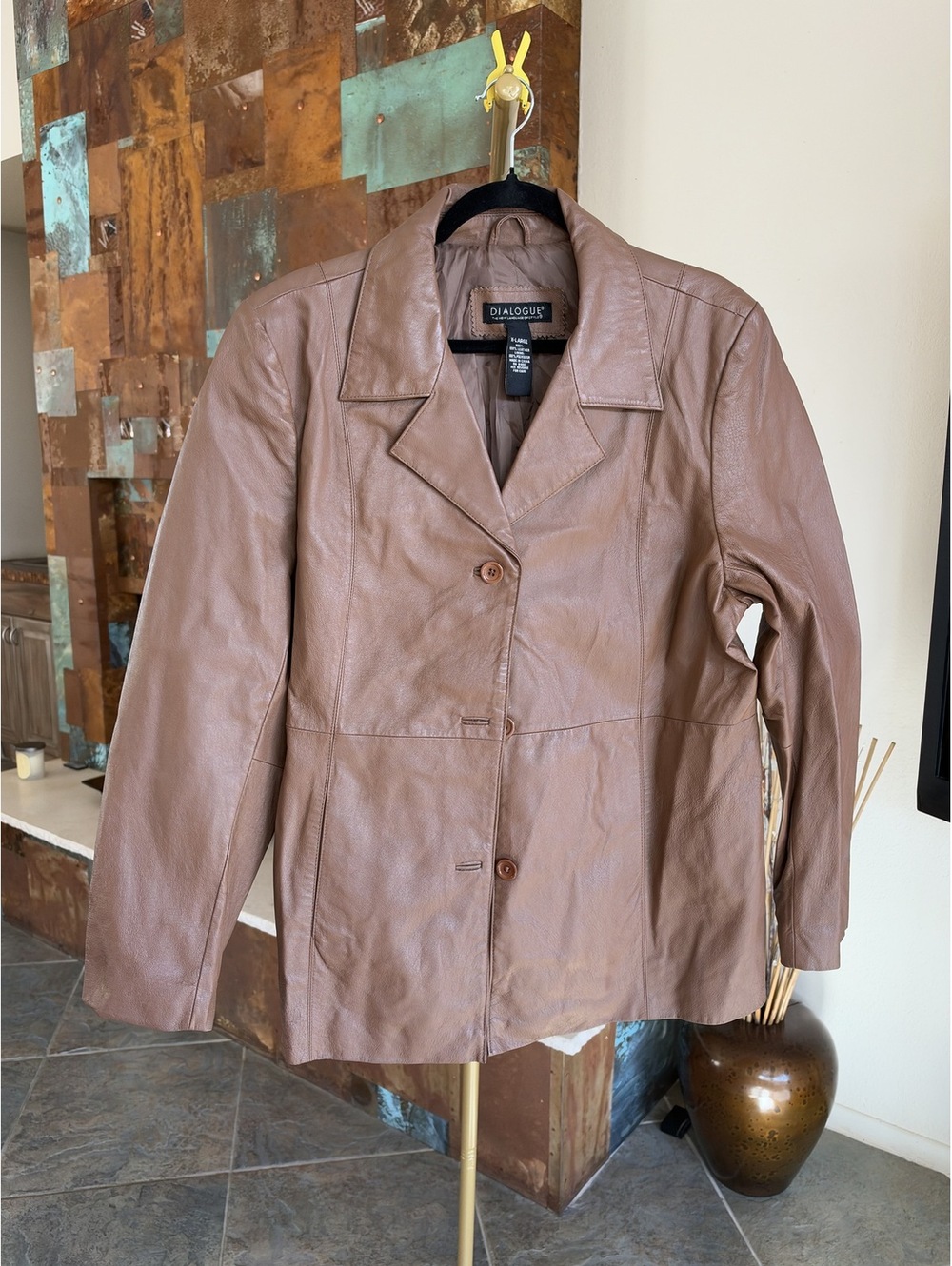 Dialogue Cognac Brown Genuine Leather Blazer Jacket Women’s XL
